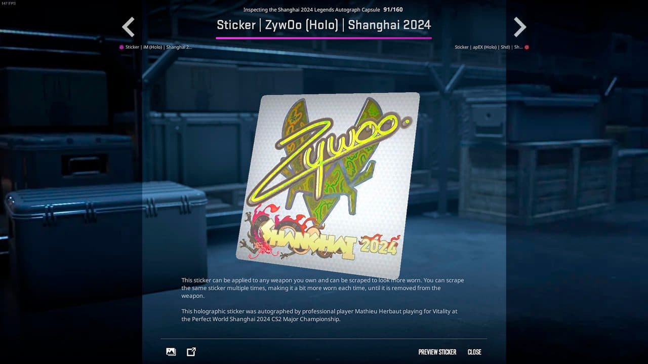 Major Shanghai: ZywOo tem o adesivo mais caro da edição